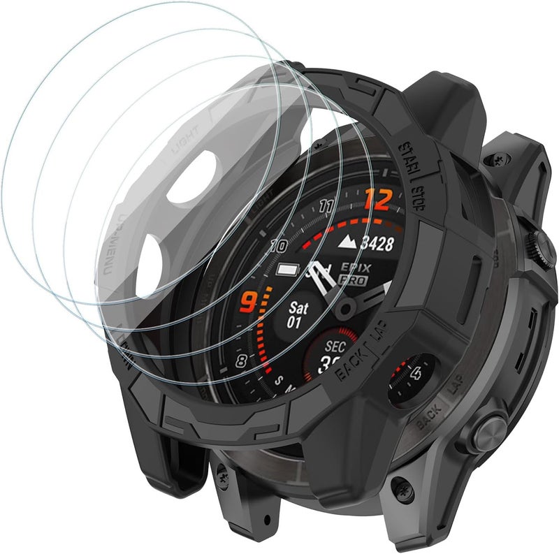 Msvueioe [1+4 حزمة] متوافق مع Garmin Fenix 7S / Fenix 7S Pro / Garmin Epix Pro(الجيل 2) واقي شاشة وحافظة 42MM، فيلم زجاجي مقسى وحافظة وجه TPU ناعمة، - Image 1